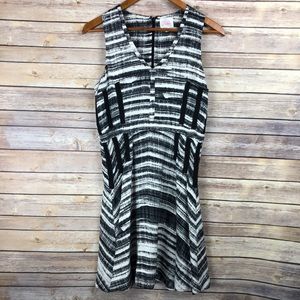 Parker | Abstract Striped Fit & Flare Silk Dress